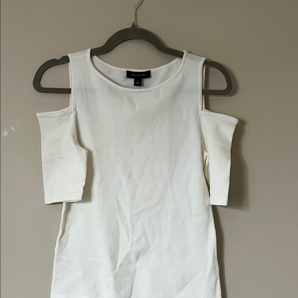 Ann Taylor Cold Shoulder Cream Blouse